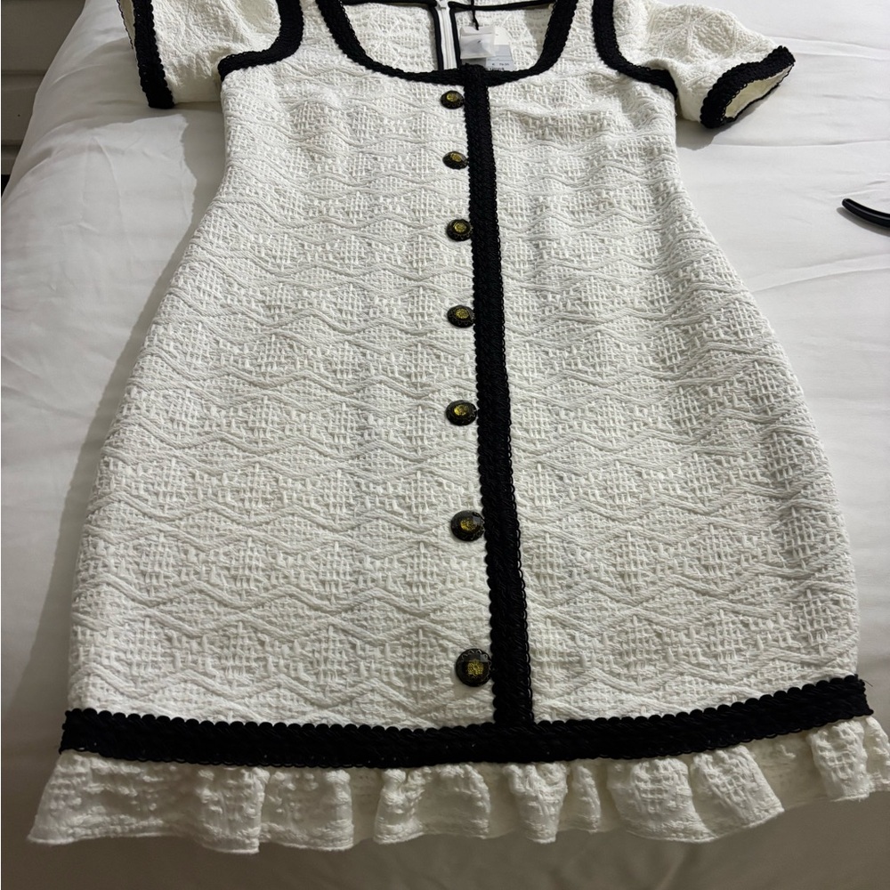 Uterque White Mini Dress with Black Trim